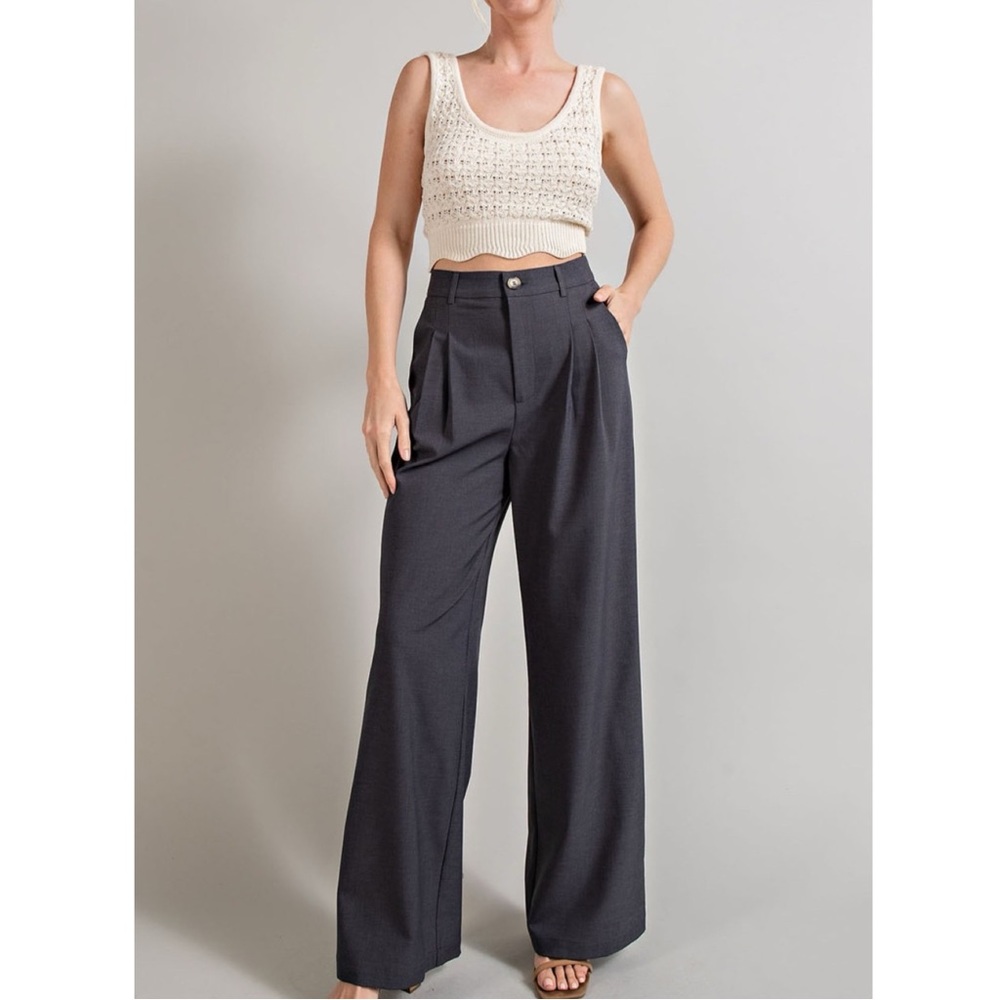 High-Rise Wide-Leg Trousers in Charcoal Gray - Picture 2 of 4